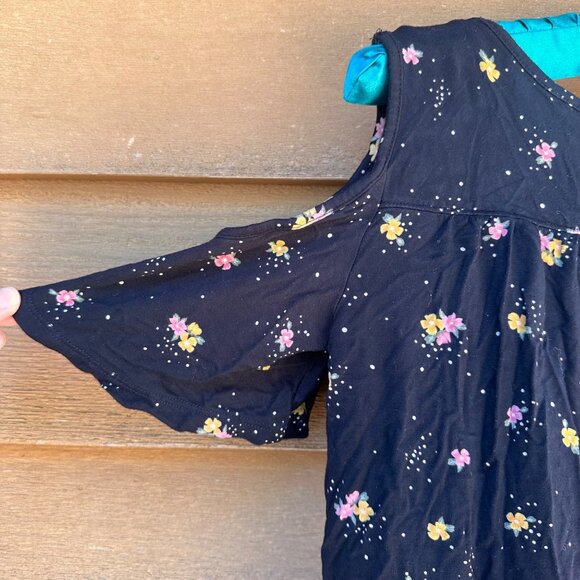 Old Navy Cold Shoulder Floral Top Girls Size L 10/12 Black With Yellow & Pink Fl - Picture 8 of 10